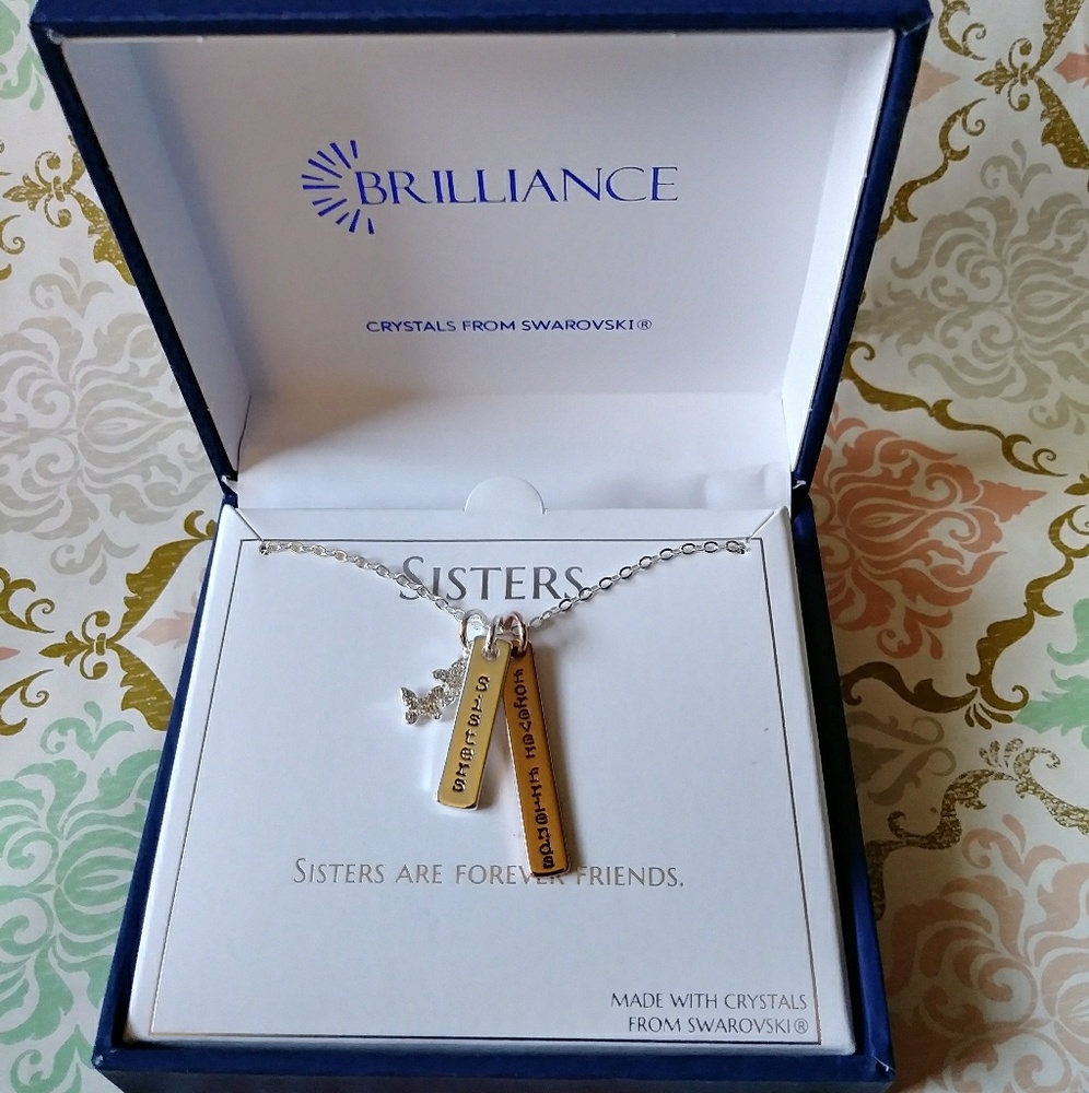 NWT Sisters charm necklace w/swarovski crystals